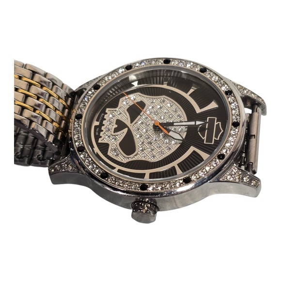 RARE Harley Davidson BULOVA Mens Punisher Skull Quartz Watch REPLACEMENT BAND - Picture 3 of 7